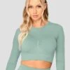 Evolve Seamless Crop - Jade -Montirex EVOLVECORESEAMLESSLSCROP Jade closefront