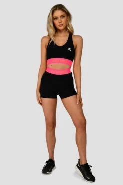 Icon Contrast Sports Bra - Black/Neon Pink/Fiery Orange -Montirex ICON CONTRAST SPORTS BRA BLACK NEON PINK FIERY ORANGE front