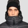 Peak Pom Beanie Hat - Black/Jet Grey -Montirex PeakPomBeanieHat Black JetGrey Front