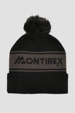 Peak Pom Beanie Hat - Black/Jet Grey -Montirex PeakPomBeanieHat Black JetGrey back