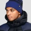 Peak Pom Beanie Hat - Space Blue/Midnight Blue 2 Peak Pom Beanie Hat - Space Blue/Midnight Blue -Montirex PeakPomBeanieHat SpaceBlue MidnightBlue model