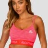 Trail Icon Bra Top- Neon Pink/Red -Montirex TRAIL ICON BRA TOP NEON PINK MAGENTA PINK PUNCH SHOCKING PINK FIESTA RED CLOSE FRONT
