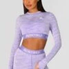 Trail Icon Long Sleeve Crop Top - Lilac Multi -Montirex TRAIL ICON LS CROP LILAC BLOOM MAGNOLIA PEARLY HEATHER AMETHYST close front