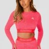 Trail Icon Long Sleeve Crop - Neon Pink/Red -Montirex TRAIL ICON LS CROP NEON PINK MAGENTA PINK PUNCH SHOCKING PINK FIESTA RED close front