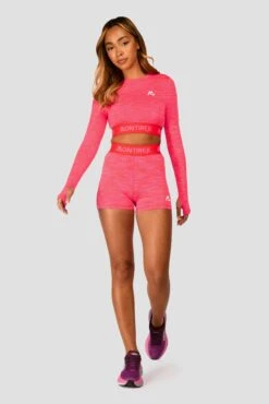 Trail Icon Long Sleeve Crop - Neon Pink/Red -Montirex TRAIL ICON LS CROP NEON PINK MAGENTA PINK PUNCH SHOCKING PINK FIESTA RED front