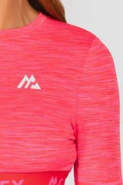 Trail Icon Long Sleeve Crop - Neon Pink/Red -Montirex TRAIL ICON LS CROP NEON PINK MAGENTA PINK PUNCH SHOCKING PINK FIESTA RED logo detail