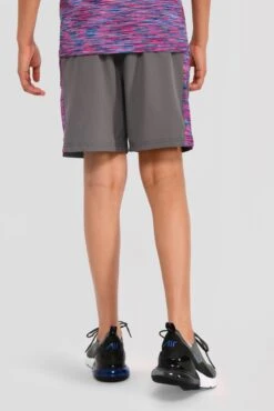 Junior Trail Panel Short - Dark Grey/Navy/Pink -Montirex TRAIL PANEL SHORT CEMENT GREY MIDNIGHT BLUE SHOCKING PINK back