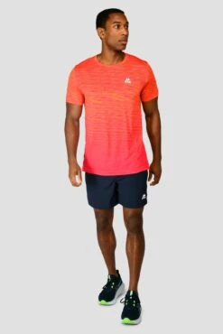 Trail Seamless T-Shirt - Fiery Orange/Hot Pink/Hibiscus -Montirex TRAIL SEAMLESS TEE FIERY ORANGE HOT PINK HIBISCUS front