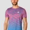 Trail Seamless T-Shirt - Pink/Blue 1 Trail Seamless T-Shirt - Pink/Blue -Montirex TRAIL SEAMLESS TEE HIBISCUS MAYA BLUE close front