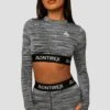 Trail Icon Long Sleeve Crop - Black/Grey Multi -Montirex Trail Icon LS Crop GREY BLACK WHITE Close Front