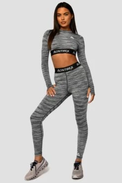 Trail Icon Long Sleeve Crop - Black/Grey Multi -Montirex Trail Icon LS Crop GREY BLACK WHITE Full Front